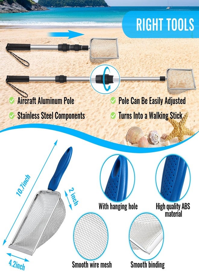 Liliful 6 Pcs New Shelling Tools for Beach Include 2 Shark Tooth Sifter with Adjustable Handle 2 Sand Scoop Shell Scooper and 2 Shell Bags Beach Shark Tooth Sifter Dipper (Pink, Blue,Upgraded) - Image 3
