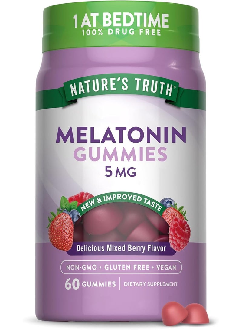 Nature's Truth Melatonin Gummies  Mixed Berry Flavor | Vegan, Non-GMO & Gluten Free Supplement 5mg | 60 Count | - Image 1