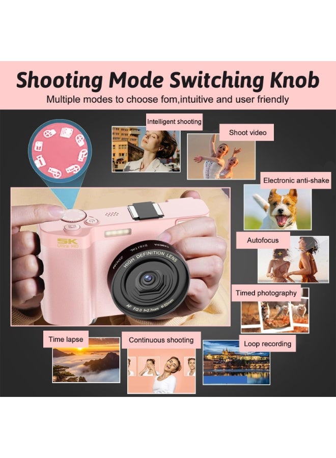Generic Digital Camera 5K 64MP Vlogging Camera with Front and Rear Dual Lens, 18X Zoom, WiFi, 3.0inch HD Screen, Anti-Shake CMOS Sensor, Wide Angle, Macro, for Travel and Photography, 64G TF Card,1 Batteries - Image 3