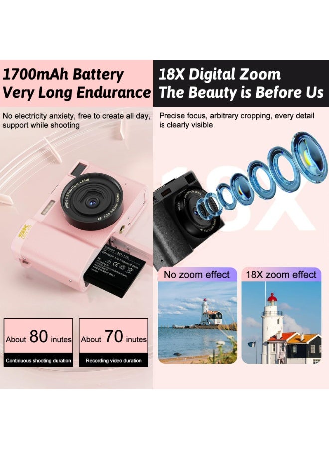 Generic Digital Camera 5K 64MP Vlogging Camera with Front and Rear Dual Lens, 18X Zoom, WiFi, 3.0inch HD Screen, Anti-Shake CMOS Sensor, Wide Angle, Macro, for Travel and Photography, 64G TF Card,1 Batteries - Image 4