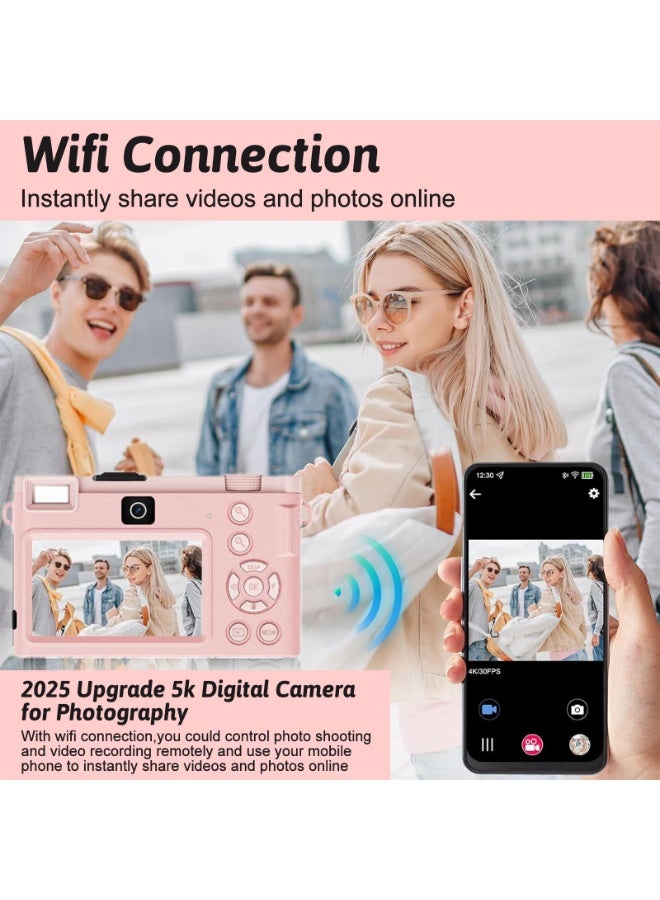 Generic Digital Camera 5K 64MP Vlogging Camera with Front and Rear Dual Lens, 18X Zoom, WiFi, 3.0inch HD Screen, Anti-Shake CMOS Sensor, Wide Angle, Macro, for Travel and Photography, 64G TF Card,1 Batteries - Image 2