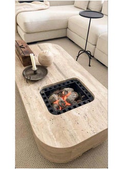 Al Home Serving Table with Charcoal Grill, Travertine Marble - By Alhome 120x55 cm 