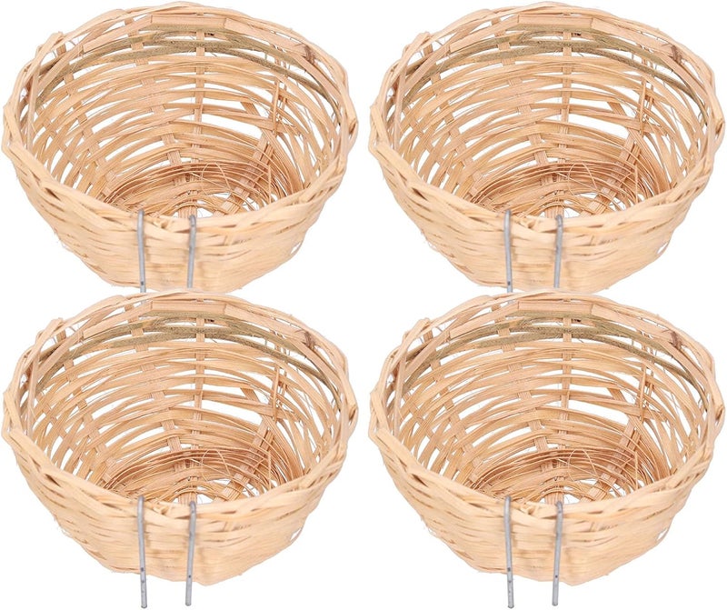 EVTSCAN Bird Cage Pan Woven Bamboo Wicker Bird Finch Bedding Nesting Bird Nest Cage, 4pcs Bamboo Bird Handmade Weaving Breeding Resting Bird House with Hook for Parrots Canary - Image 1