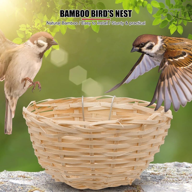 EVTSCAN Bird Cage Pan Woven Bamboo Wicker Bird Finch Bedding Nesting Bird Nest Cage, 4pcs Bamboo Bird Handmade Weaving Breeding Resting Bird House with Hook for Parrots Canary - Image 2