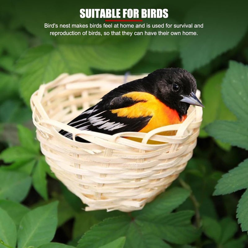 EVTSCAN Bird Cage Pan Woven Bamboo Wicker Bird Finch Bedding Nesting Bird Nest Cage, 4pcs Bamboo Bird Handmade Weaving Breeding Resting Bird House with Hook for Parrots Canary - Image 3