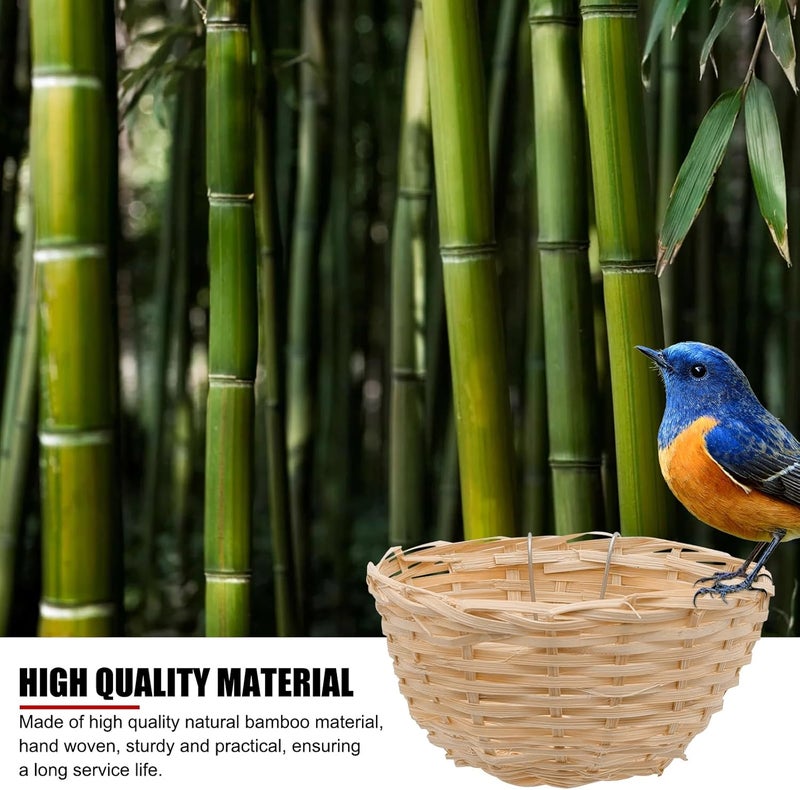 EVTSCAN Bird Cage Pan Woven Bamboo Wicker Bird Finch Bedding Nesting Bird Nest Cage, 4pcs Bamboo Bird Handmade Weaving Breeding Resting Bird House with Hook for Parrots Canary - Image 4