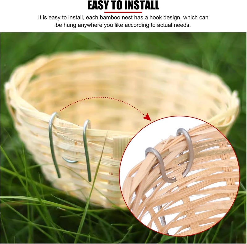 EVTSCAN Bird Cage Pan Woven Bamboo Wicker Bird Finch Bedding Nesting Bird Nest Cage, 4pcs Bamboo Bird Handmade Weaving Breeding Resting Bird House with Hook for Parrots Canary - Image 5