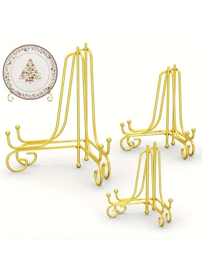 3 Packs 8 Inches Classic Golden Metal Display Stands With Easel Design Elegant Holder For Photo Frames Decorative Boards Tablets And Artworks Perfect For Home Decor And Office Use - Image 1