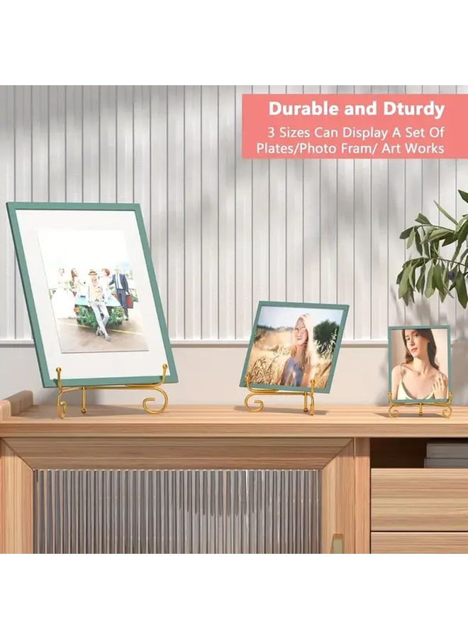 3 Packs 8 Inches Classic Golden Metal Display Stands With Easel Design Elegant Holder For Photo Frames Decorative Boards Tablets And Artworks Perfect For Home Decor And Office Use - Image 4