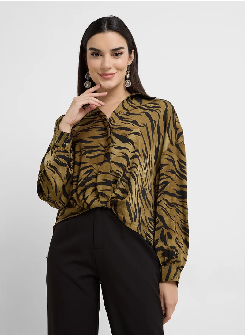 فرنش كونكشن Damasco Adeline Print Tuck Shirt