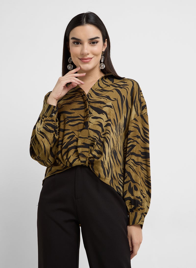 French Connection Damasco Adeline Print Tuck Shirt - Image 1