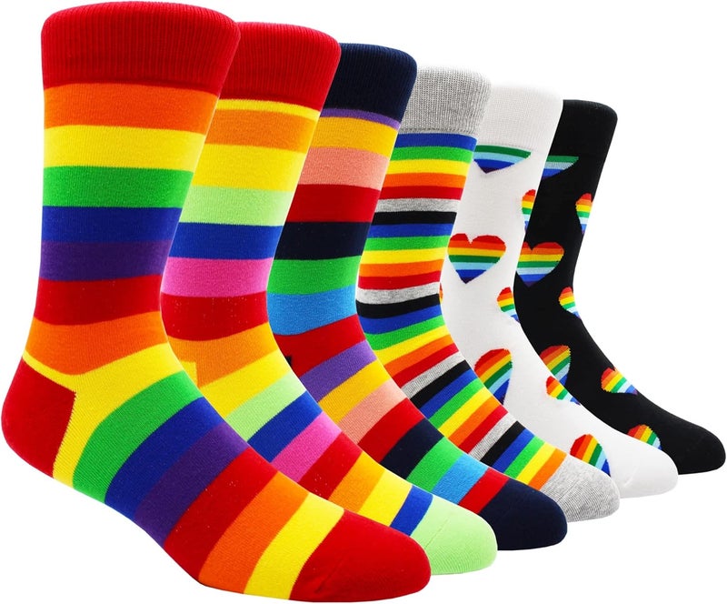 TOEJYJ Mens Fun Dress Socks, Pattern Funny Casual Socks Pack, Colorful Striped Cotton Novelty Socks Size 10-13 - Image 1