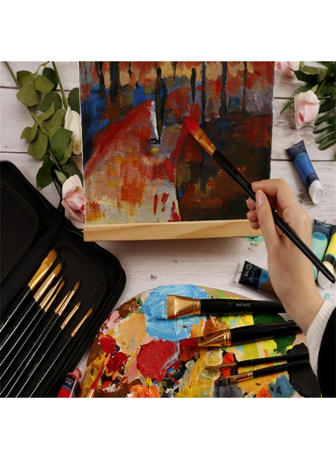 مجموعة فرش رسم احترافية (15 فرشاة) – مصنوعة من شعر النايلون، مناسبة لألوان الأكريليك والزيت والألوان المائية والغواش، تأتي مع حقيبة تخزين للنقل - Image 2