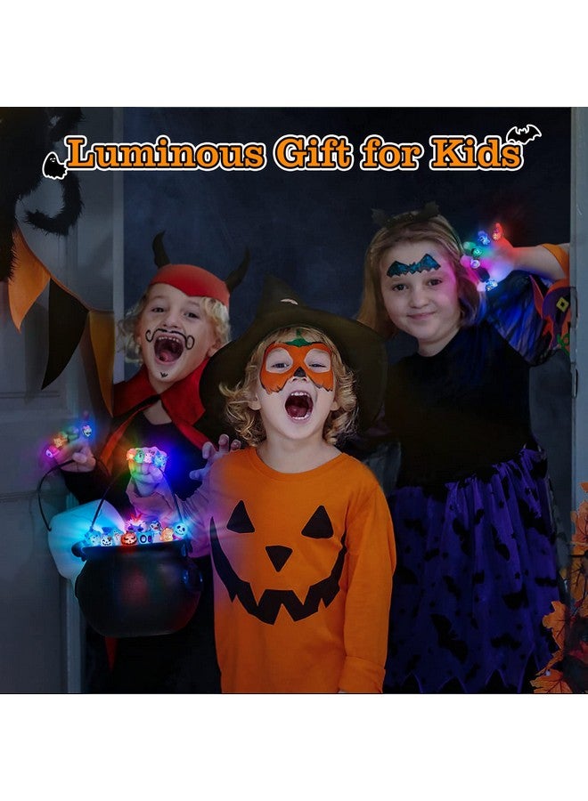 NPET 50Pcs Halloween Treats Light Up LED Rings, Non Candy Halloween Trick or Treats 3D Flashing Rings Toys Glow In the Dark Halloween Party Favor Ring Toy Gifts For Kids Adults Goodie Bag Stuffers - Image 2