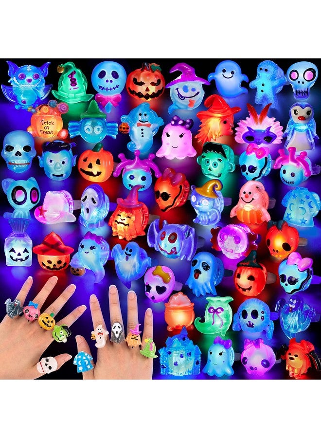 NPET 50Pcs Halloween Treats Light Up LED Rings, Non Candy Halloween Trick or Treats 3D Flashing Rings Toys Glow In the Dark Halloween Party Favor Ring Toy Gifts For Kids Adults Goodie Bag Stuffers - Image 1