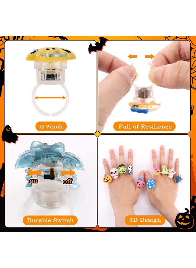 NPET 50Pcs Halloween Treats Light Up LED Rings, Non Candy Halloween Trick or Treats 3D Flashing Rings Toys Glow In the Dark Halloween Party Favor Ring Toy Gifts For Kids Adults Goodie Bag Stuffers - Image 5