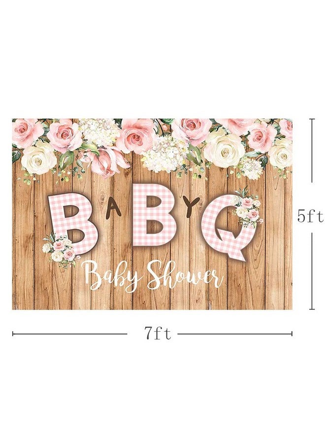 MEHOFOND - 7X5Ft Bbq Girl Baby Shower Photo Background Rustic Wood Pink And White Lattice Floral Girl Princess Party Cake Table Banner Decor Photo Backdrop Props - Image 1