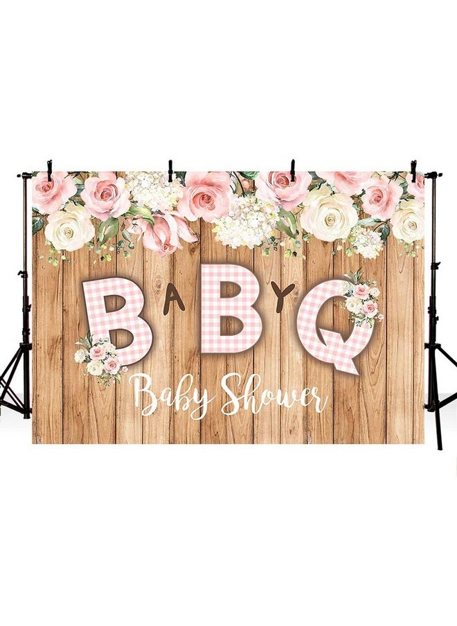 MEHOFOND - 7X5Ft Bbq Girl Baby Shower Photo Background Rustic Wood Pink And White Lattice Floral Girl Princess Party Cake Table Banner Decor Photo Backdrop Props - Image 1