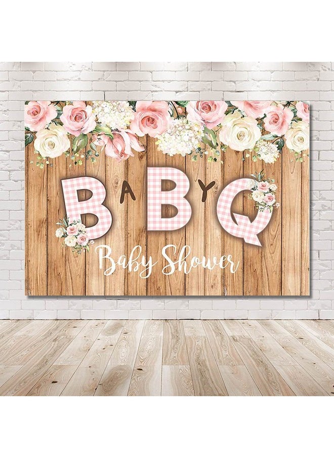 MEHOFOND - 7X5Ft Bbq Girl Baby Shower Photo Background Rustic Wood Pink And White Lattice Floral Girl Princess Party Cake Table Banner Decor Photo Backdrop Props - Image 1