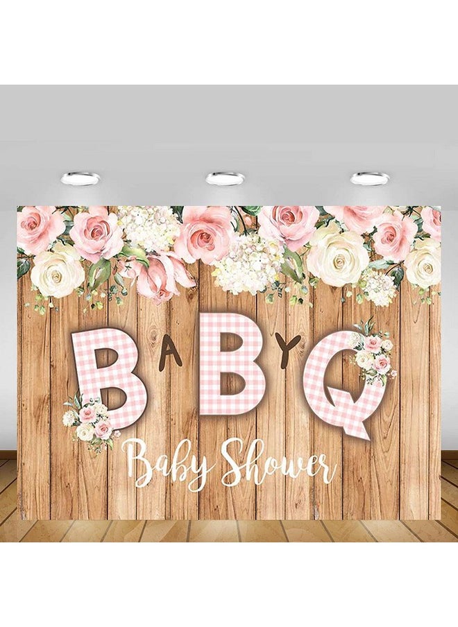 MEHOFOND - 7X5Ft Bbq Girl Baby Shower Photo Background Rustic Wood Pink And White Lattice Floral Girl Princess Party Cake Table Banner Decor Photo Backdrop Props - Image 1