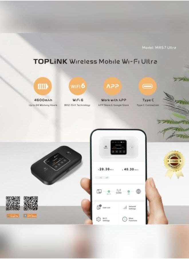 TOPLINK - MR57 Ultra 4G Pocket Mobile Wi-Fi Router With 4600mAh Battery ，LTE Cat4, Connects Up 12 Users,300Mbps Wireless - Image 1