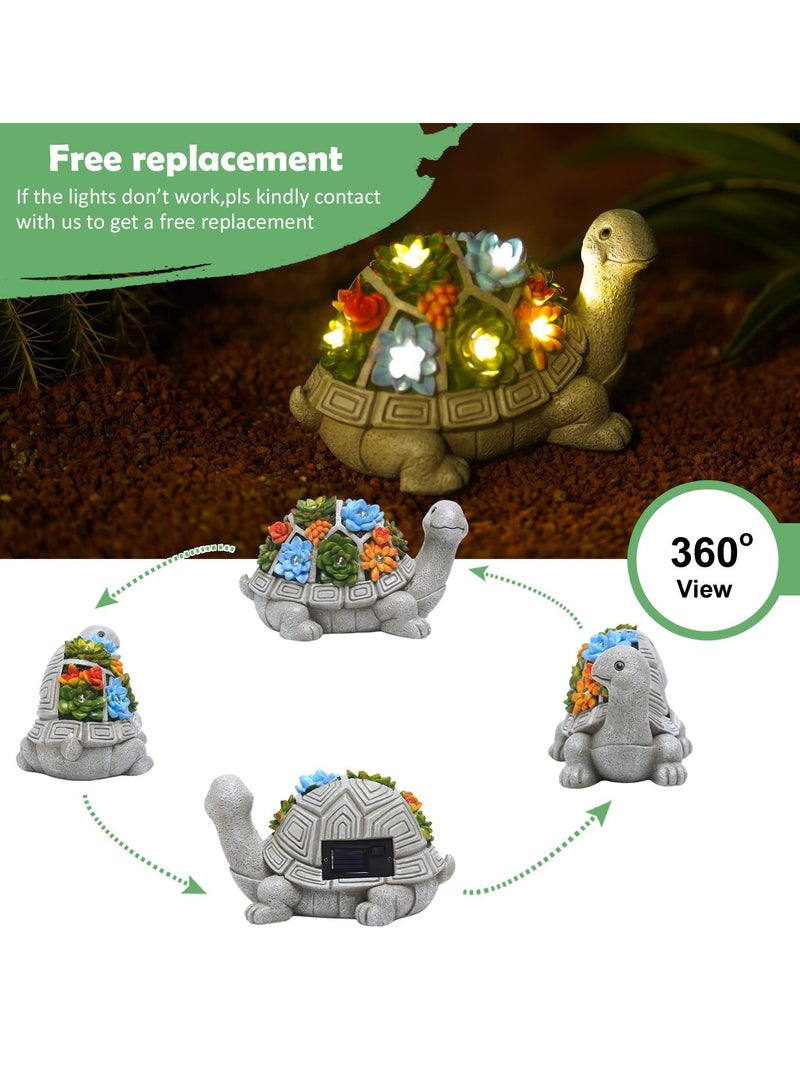 Solar Powered Turtle Garden Statue with Succulent and 7 LED Lights for Outdoor Patio and Yard Decor - Image 5
