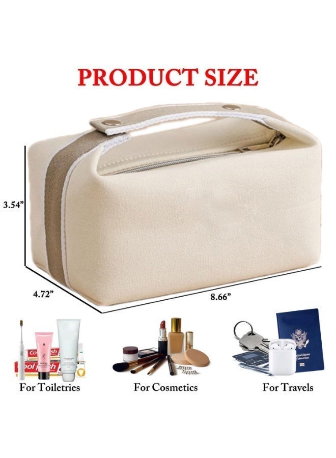 Makeup Bag Travel Toiletry Bag, Small Cosmetic Bag Portable Travel Makeup Bag with Handle, Fashion Canvas Makeup Organizer Bag Water Resistant for Women and Girls - Image 3