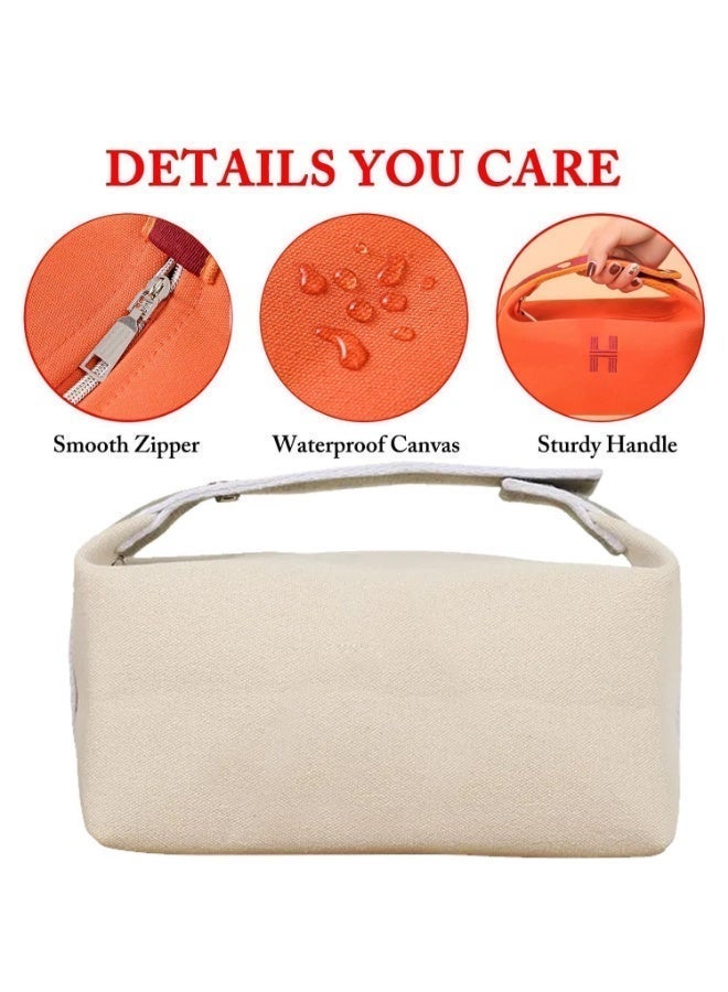 Makeup Bag Travel Toiletry Bag, Small Cosmetic Bag Portable Travel Makeup Bag with Handle, Fashion Canvas Makeup Organizer Bag Water Resistant for Women and Girls - Image 4