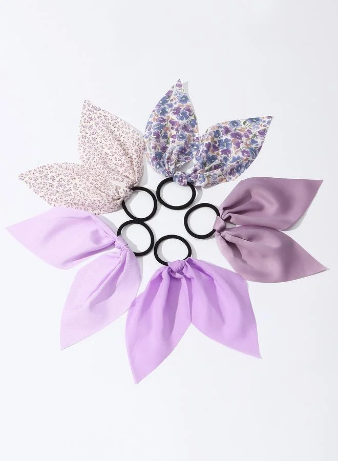 Take Two Set of 5 - Floral and Solid Hair Ties