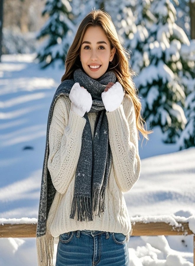 cnomg Winter Faux Fur Fingerless Gloves Faux Fur Half Finger Warmers Fingerless Gloves for Women Girls Working Writing (Standard, White, Regular) - Image 5