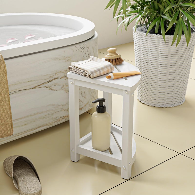 ONSGLM Shower Stool for Inside Shower, Corner Shower Bench Seat, HDPE Waterproof Shower Stool for Shaving Legs with Baffle Storage Shelf, Shower Seat/Foot Rest for Bathroom, Indoor/Outdoor Use, White - Image 2