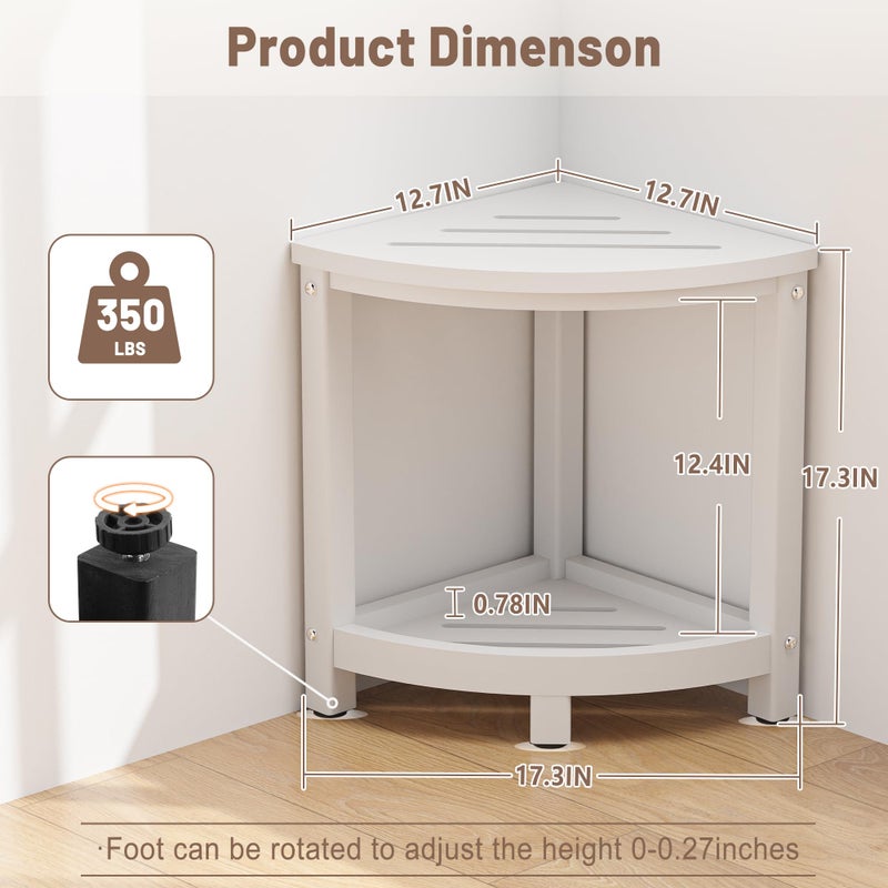 ONSGLM Shower Stool for Inside Shower, Corner Shower Bench Seat, HDPE Waterproof Shower Stool for Shaving Legs with Baffle Storage Shelf, Shower Seat/Foot Rest for Bathroom, Indoor/Outdoor Use, White - Image 5