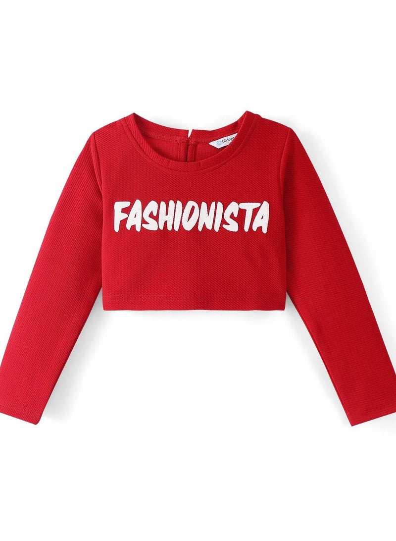 Ollington St. - Waffle Full Sleeves Top & Cargo Joggers Set With Text Print - Red & Black  - Image 5