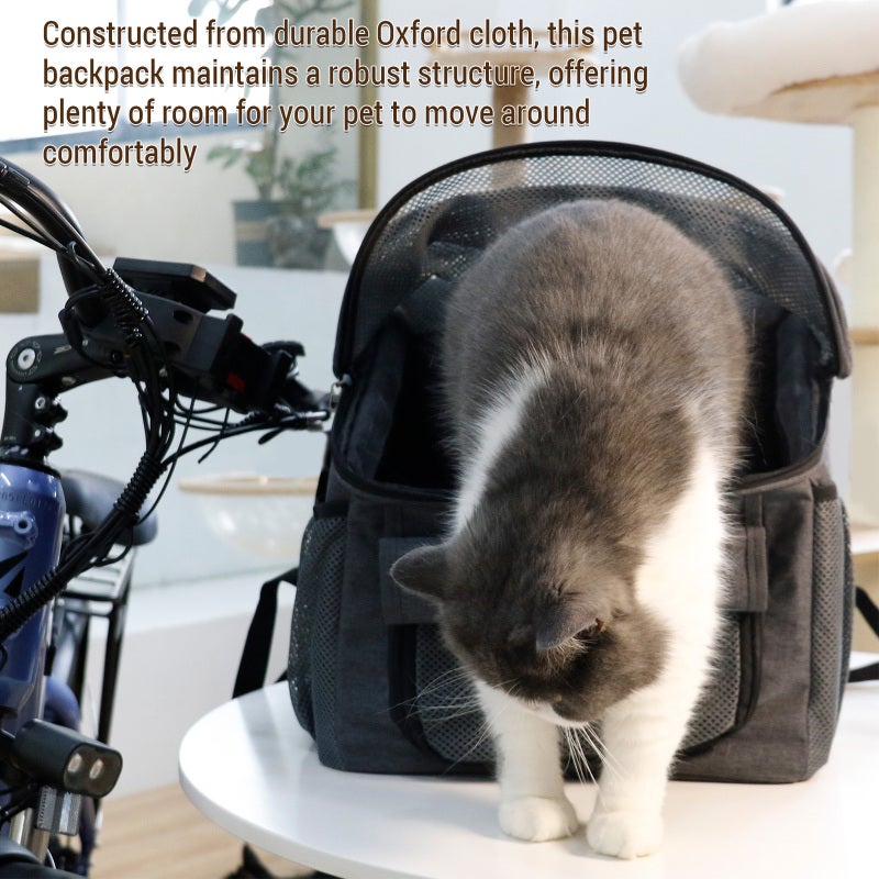 Dog Bike Carrier Backpack Oxford Cloth Breathable Mesh Windows 2 Storage Pockets - Convertible Shoulder Bag Car Seat for Small Dogs Cats Outdoor Rides - Image 4