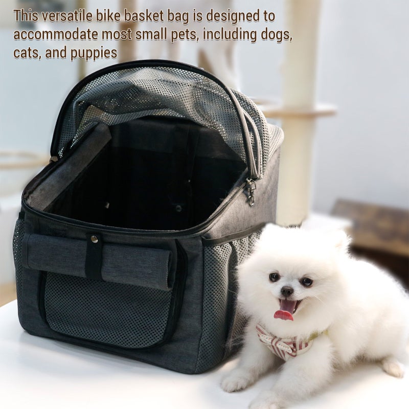Dog Bike Carrier Backpack Oxford Cloth Breathable Mesh Windows 2 Storage Pockets - Convertible Shoulder Bag Car Seat for Small Dogs Cats Outdoor Rides - Image 5
