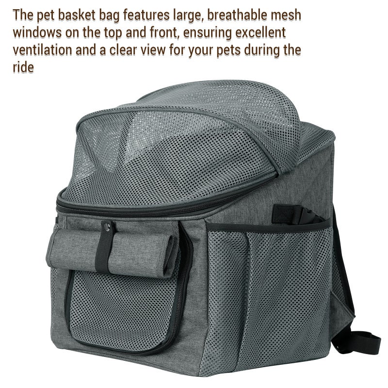Dog Bike Carrier Backpack Oxford Cloth Breathable Mesh Windows 2 Storage Pockets - Convertible Shoulder Bag Car Seat for Small Dogs Cats Outdoor Rides - Image 3