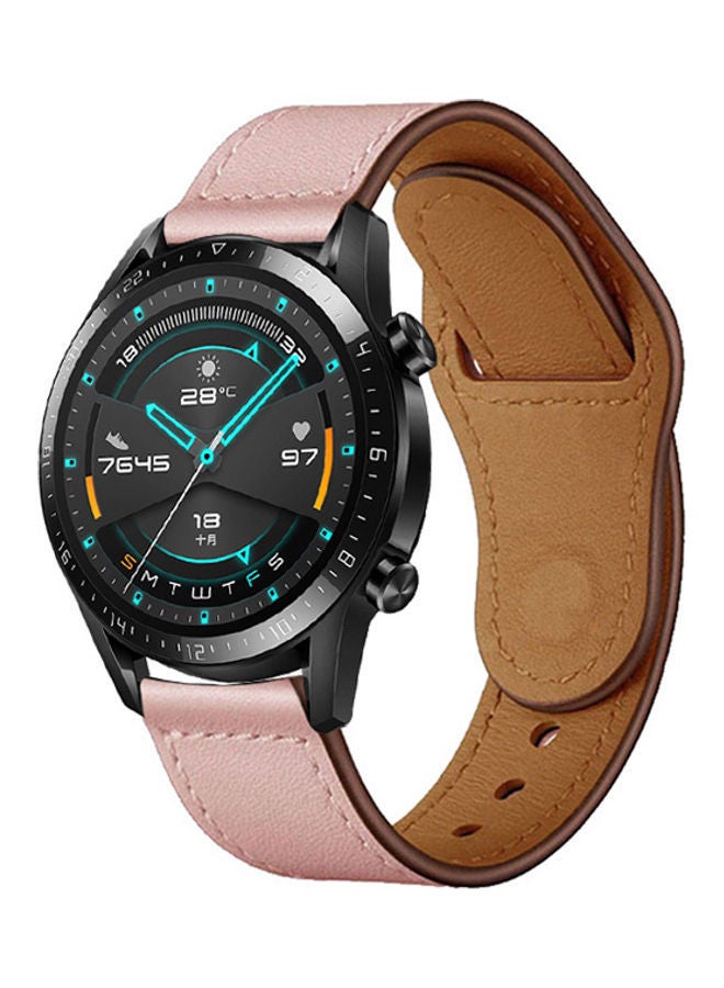 NIBEMINENT Grain Leathe Replacement Watch Strap For Huawei Gt 2 46mm / Honor Magic Pink/Brown - Image 1