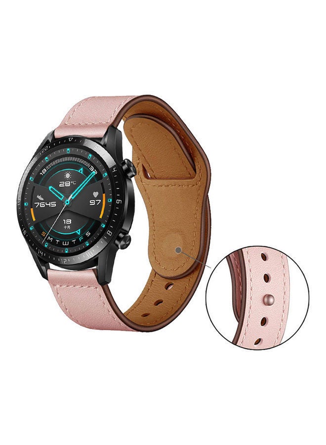 NIBEMINENT Grain Leathe Replacement Watch Strap For Huawei Gt 2 46mm / Honor Magic Pink/Brown - Image 2