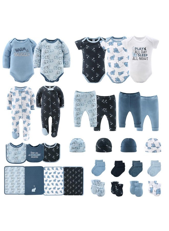 The Peanut Shell طقم هدايا بيبي لايت من بي نات شيل للأولاد - طقم هدايا مكون من 30 قطعة للأطفال حديثي الولادة، ملابس أطفال وضروريات حديثي الولادة - ملابس أطفال حديثي الولادة 0-3 أشهر - أزرق فيل - Image 1