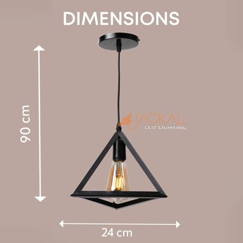 JACKAL Metal 3 Set Vintage Triangle Shape Pendant Light | Hanging Ceiling Light with Braided Cord | Decorative, Fancy Lights for Home, Living Room, Café, Restaurants & Bar (Black) - Without Bulb - Image 4