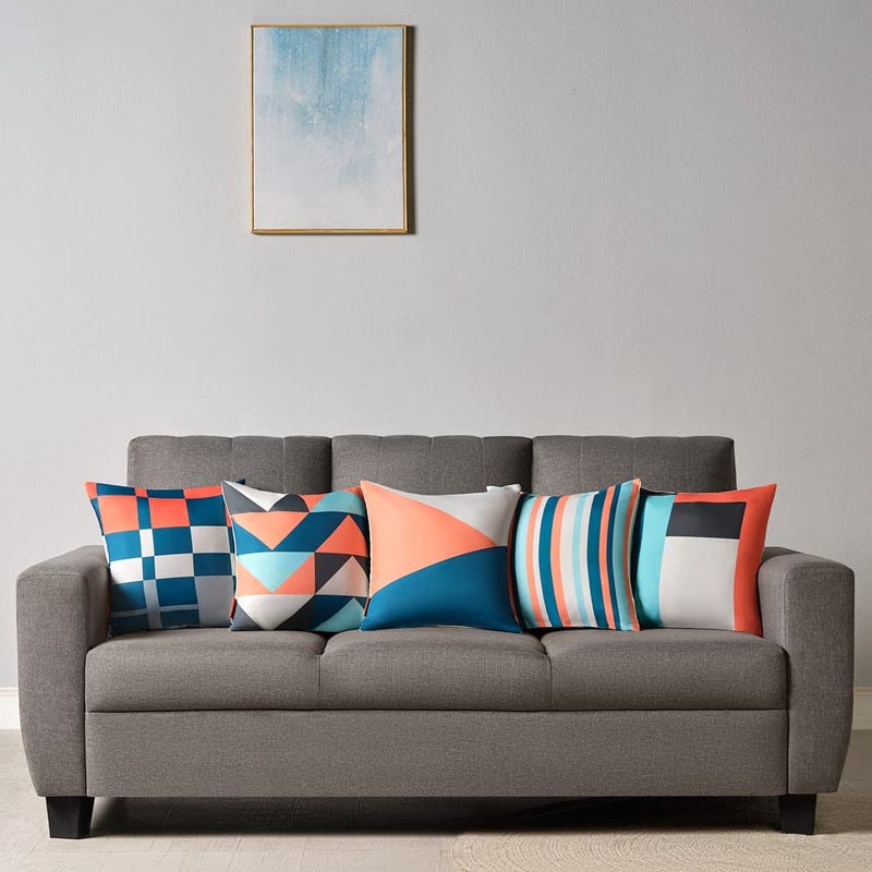 Sleepyhead Sleepyhead Microfiber Nooks Blue Geometric Cushion Cover With Premium Ocean Blue Cushion Fillers (16"X16", Set of 5 Combo) - Image 3