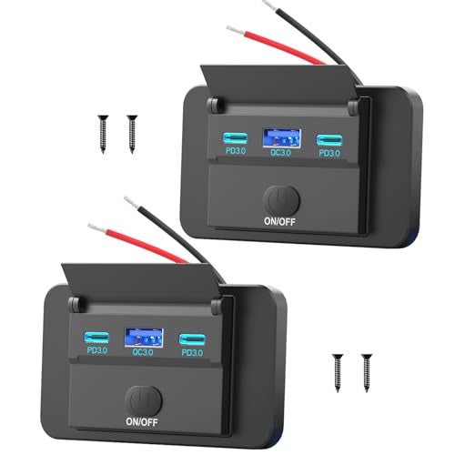 Hapytrip 2 Pack 12V USB Outlet Surface Mount Lightweight, Dual USB C 30W and QC 18W Car USB Port 12 Volt USB Cigarette Lighter Replacement Charger Socket Panel with Button Switch for RV Bus Marine Motorcycle - Image 1