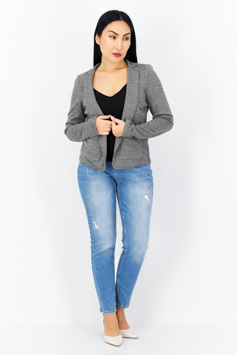 Zero Women Regular Fit Plaid Blazer, Black/White - Image 4