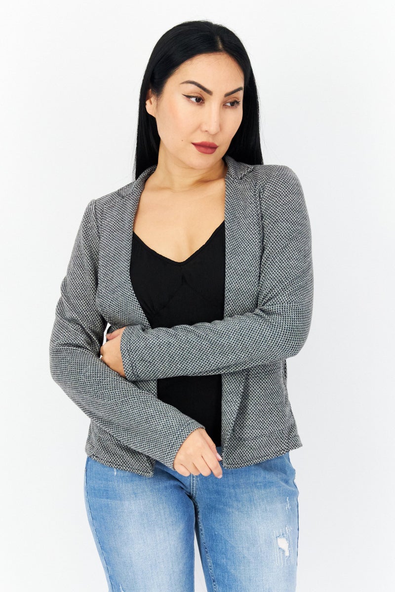 Zero Women Regular Fit Plaid Blazer, Black/White - Image 1