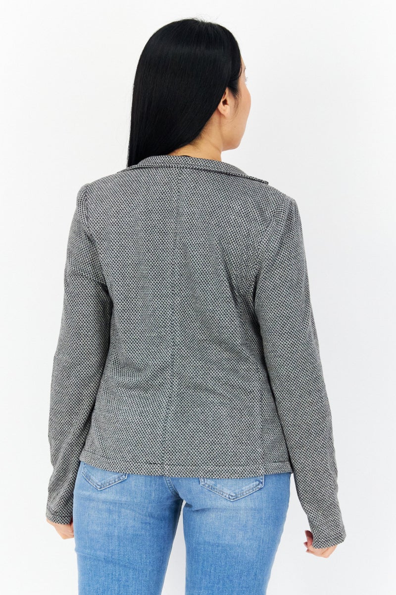 Zero Women Regular Fit Plaid Blazer, Black/White - Image 3