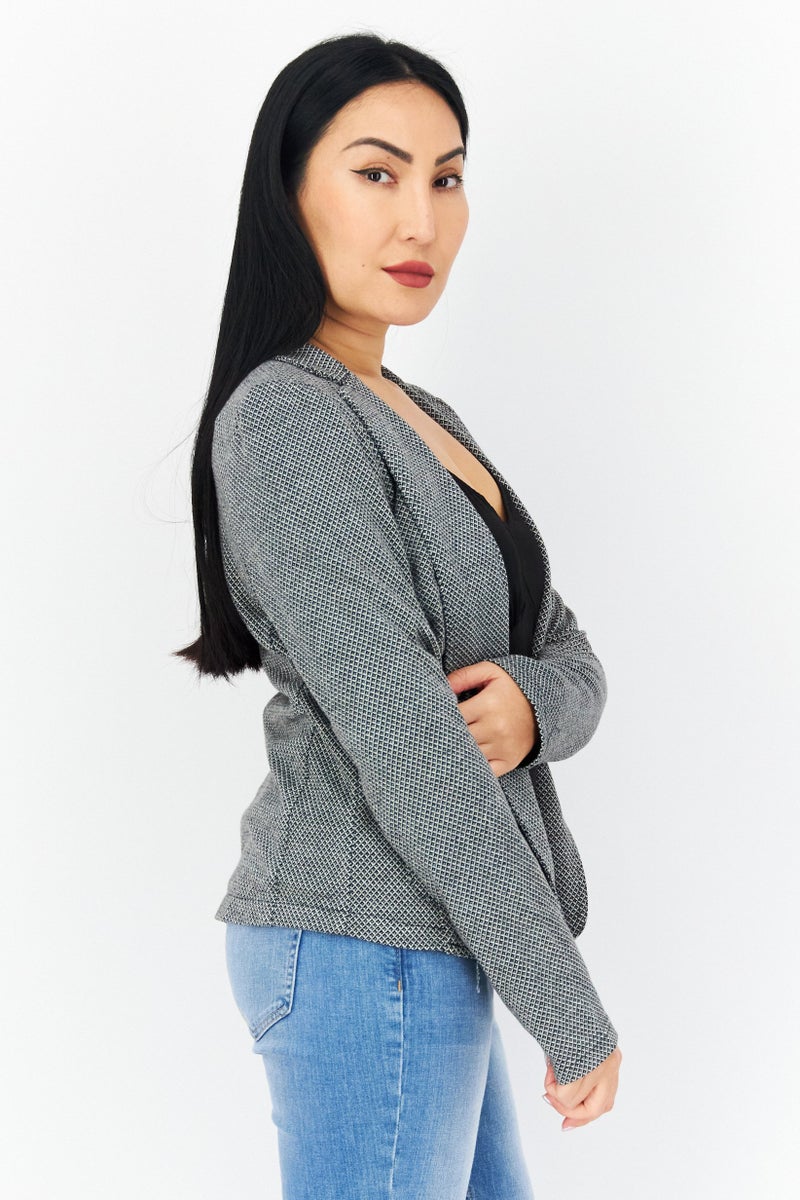 Zero Women Regular Fit Plaid Blazer, Black/White - Image 2