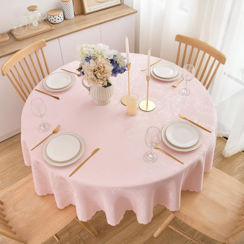 EFFICINATURE Round Tablecloth 60 Inch Pink Valentines Day Table Cloths Waterproof Washable Wrinkle Free Leaves Jacquard Soft Fabric Table Cover for 20-48 Tables-Kitchen Birthday Party Decoration - Image 3