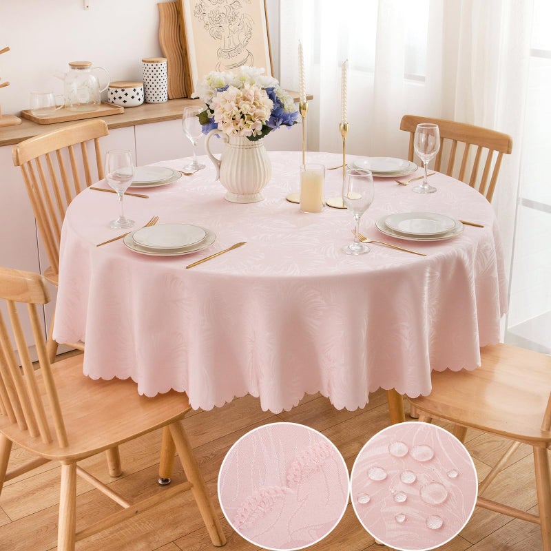 EFFICINATURE Round Tablecloth 60 Inch Pink Valentines Day Table Cloths Waterproof Washable Wrinkle Free Leaves Jacquard Soft Fabric Table Cover for 20-48 Tables-Kitchen Birthday Party Decoration - Image 1
