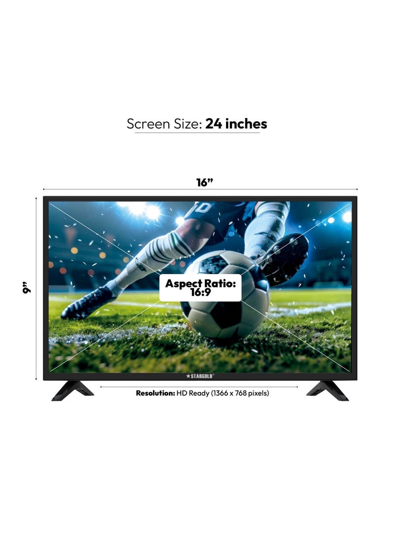 STARGOLD 24 Inch LED TV HD Ready AC DC 12V Portable Television for Caravan Truck Boat 24 Inch Smart TV Alternative Slim 24 TV with HDMI VGA USB Multimedia Energy Saving True Color Small 24 Inch Television for for Home & Caravan - Image 2