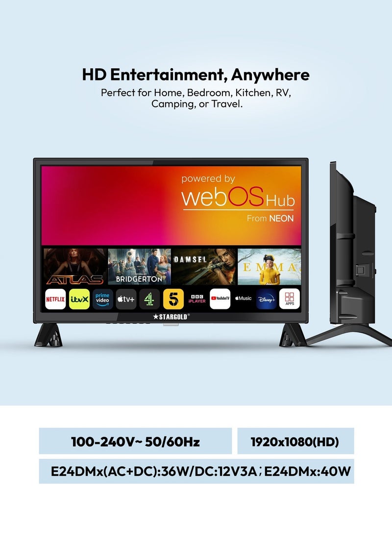 STARGOLD 24 Inch LED TV HD Ready AC DC 12V Portable Television for Caravan Truck Boat 24 Inch Smart TV Alternative Slim 24 TV with HDMI VGA USB Multimedia Energy Saving True Color Small 24 Inch Television for for Home & Caravan - Image 3